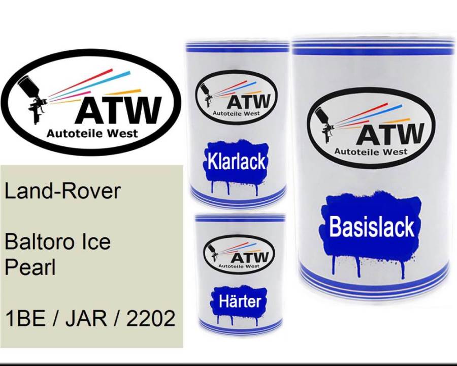 Land-Rover, Baltoro Ice Pearl, 1BE / JAR / 2202: 500ml Lackdose + 500ml Klarlack + 250ml Härter - Set, von ATW Autoteile West.